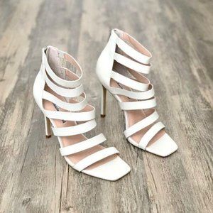 Charles David White Strappy Square Toe Heels 9